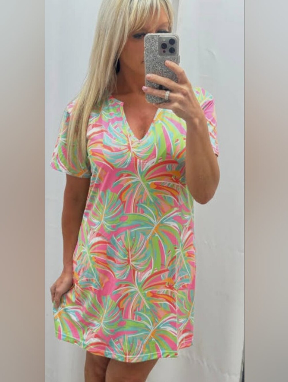 Lilly Pulitzer Bright Tropical Print V-Neck Shift Dress - Pink & Green